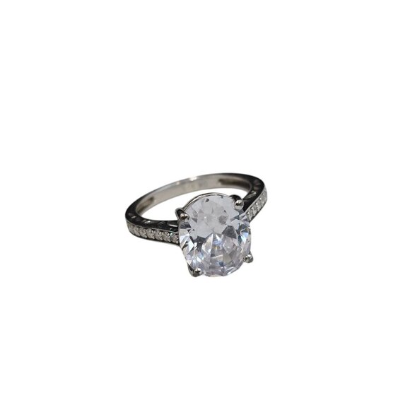 Vintage Signed DK Sterling Silver Cubic Zirconia Engagement Ring Size 8 - Picture 2 of 4